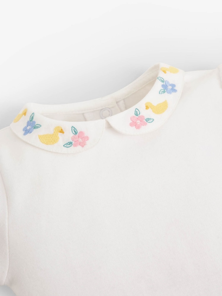 JoJo Maman Bébé White Flower & Duck Embroidered Collar Bodysuit - Image 2 of 2