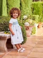 JoJo Maman Bébé White Girls' Peter Pan Collar Embroidered Party Dress - Image 1 of 10