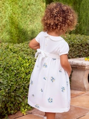 JoJo Maman Bébé White Girls' Peter Pan Collar Embroidered Party Dress - Image 2 of 10