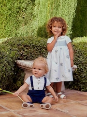 JoJo Maman Bébé White Girls' Peter Pan Collar Embroidered Party Dress - Image 3 of 10