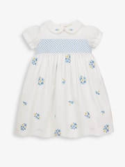 JoJo Maman Bébé White Girls' Peter Pan Collar Embroidered Party Dress - Image 4 of 10