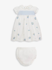 JoJo Maman Bébé White Girls' Peter Pan Collar Embroidered Party Dress - Image 7 of 10