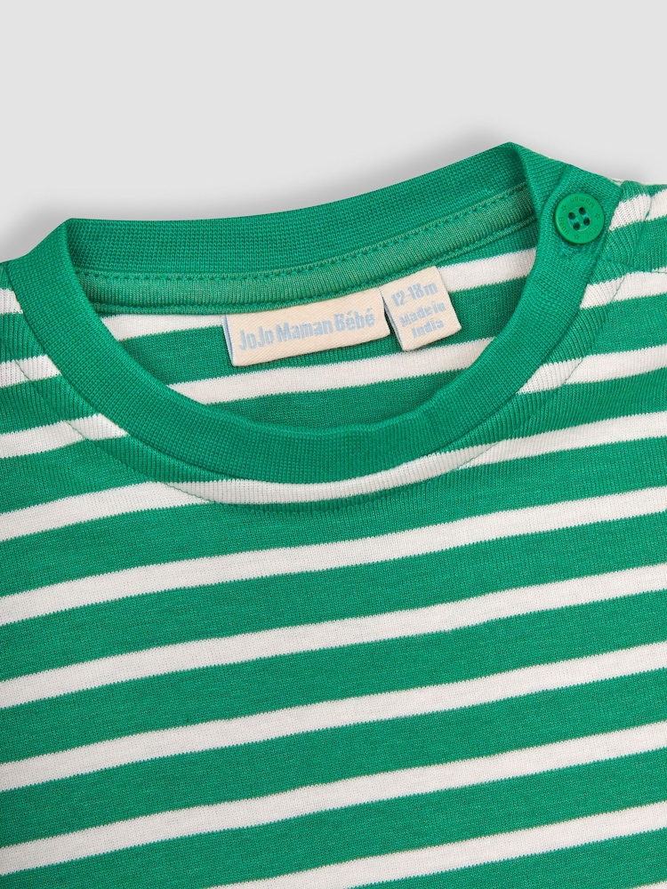 JoJo Maman Bébé Green Stripe T-Shirt - Image 2 of 4
