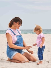 JoJo Maman Bébé Pink Girls' Breton Stripe Drop Shoulder T-Shirt - Image 1 of 3