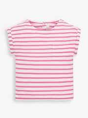 JoJo Maman Bébé Pink Girls' Breton Stripe Drop Shoulder T-Shirt - Image 2 of 3