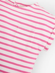 JoJo Maman Bébé Pink Girls' Breton Stripe Drop Shoulder T-Shirt - Image 3 of 3