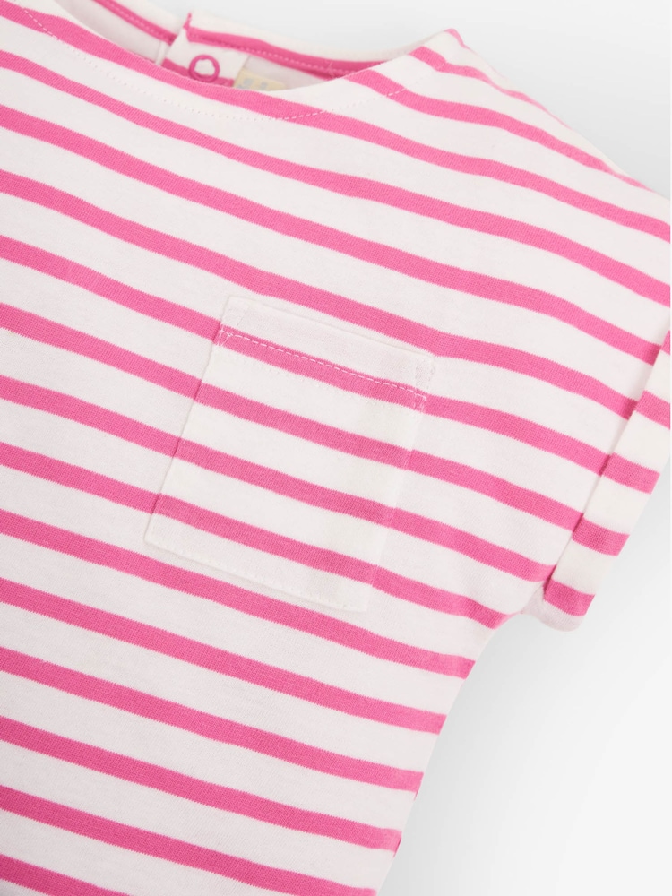 JoJo Maman Bébé Pink Girls' Breton Stripe Drop Shoulder T-Shirt - Image 3 of 3