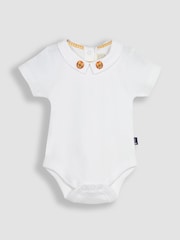 JoJo Maman Bébé White Lion Embroidered Collar Bodysuit - Image 1 of 5