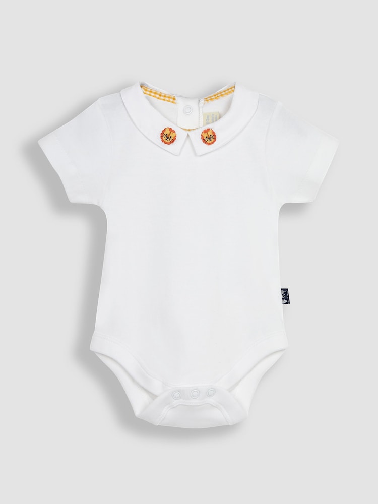 JoJo Maman Bébé White Lion Embroidered Collar Bodysuit - Image 1 of 5