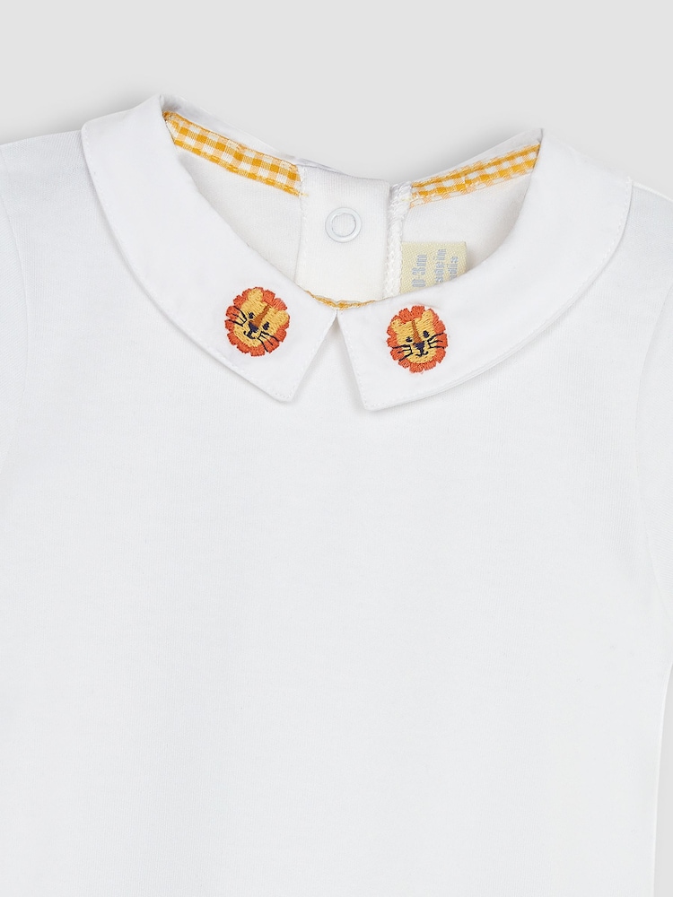 JoJo Maman Bébé White Lion Embroidered Collar Bodysuit - Image 2 of 5