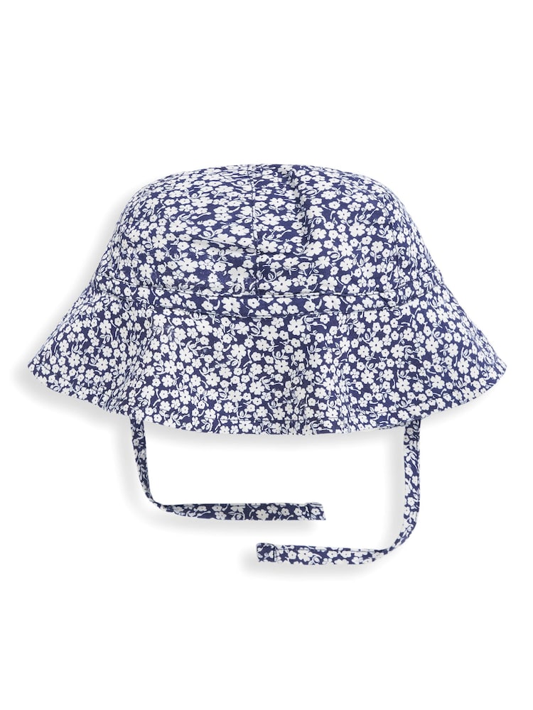 JoJo Maman Bébé Navy Blue Ditsy Floral Floppy Sun Hat - Image 1 of 3