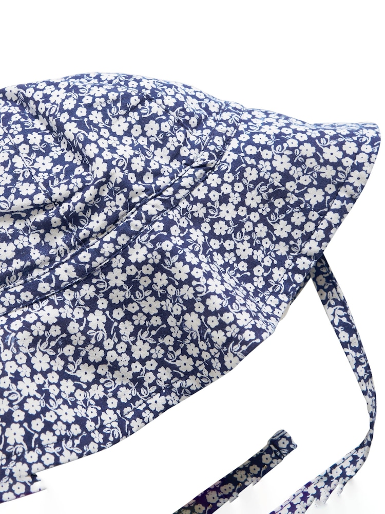 JoJo Maman Bébé Navy Blue Ditsy Floral Floppy Sun Hat - Image 2 of 3