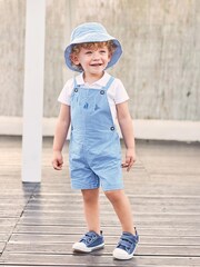 JoJo Maman Bébé Cobalt Boat Gingham Baby Dungarees - Image 1 of 3