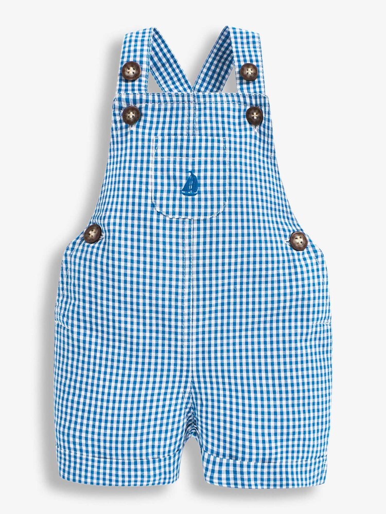JoJo Maman Bébé Cobalt Boat Gingham Baby Dungarees - Image 2 of 3