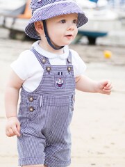 JoJo Maman Bébé Navy Nautical Stripe Baby Dungarees - Image 1 of 4