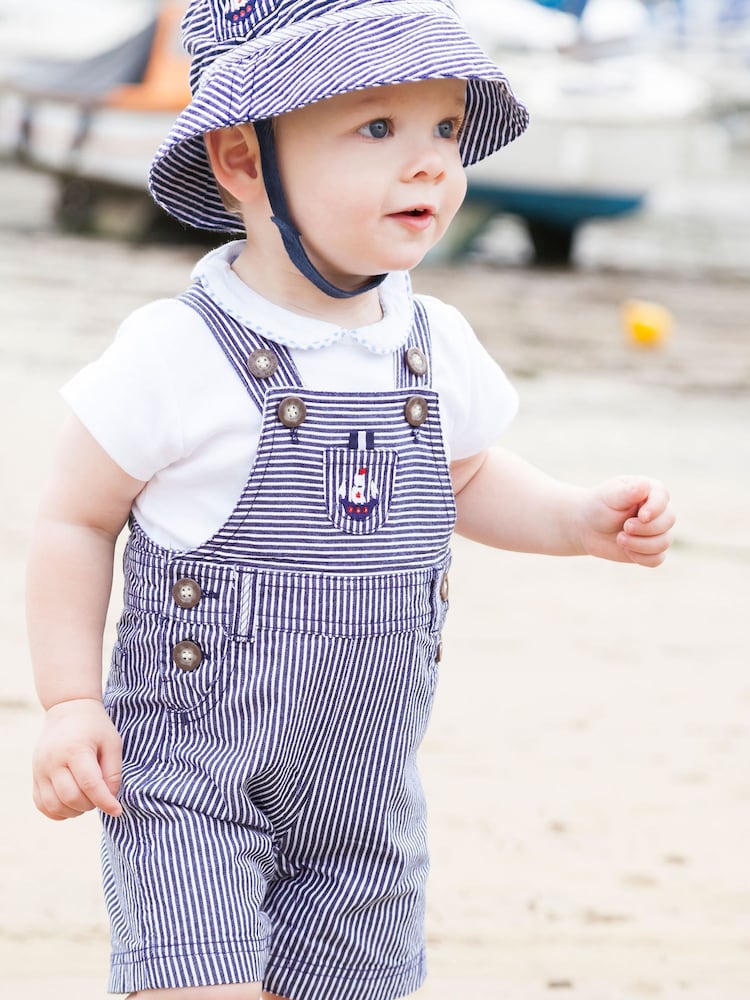 JoJo Maman Bébé Navy Nautical Stripe Baby Dungarees - Image 1 of 4