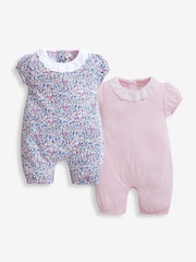JoJo Maman Bébé Summer Ditsy Pink 2-Pack Pretty Baby Rompers - Image 1 of 4