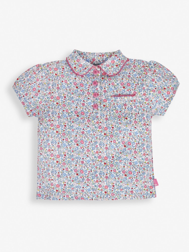 JoJo Maman Bébé Pink Summer Ditsy Floral Polo Shirt - Image 1 of 2