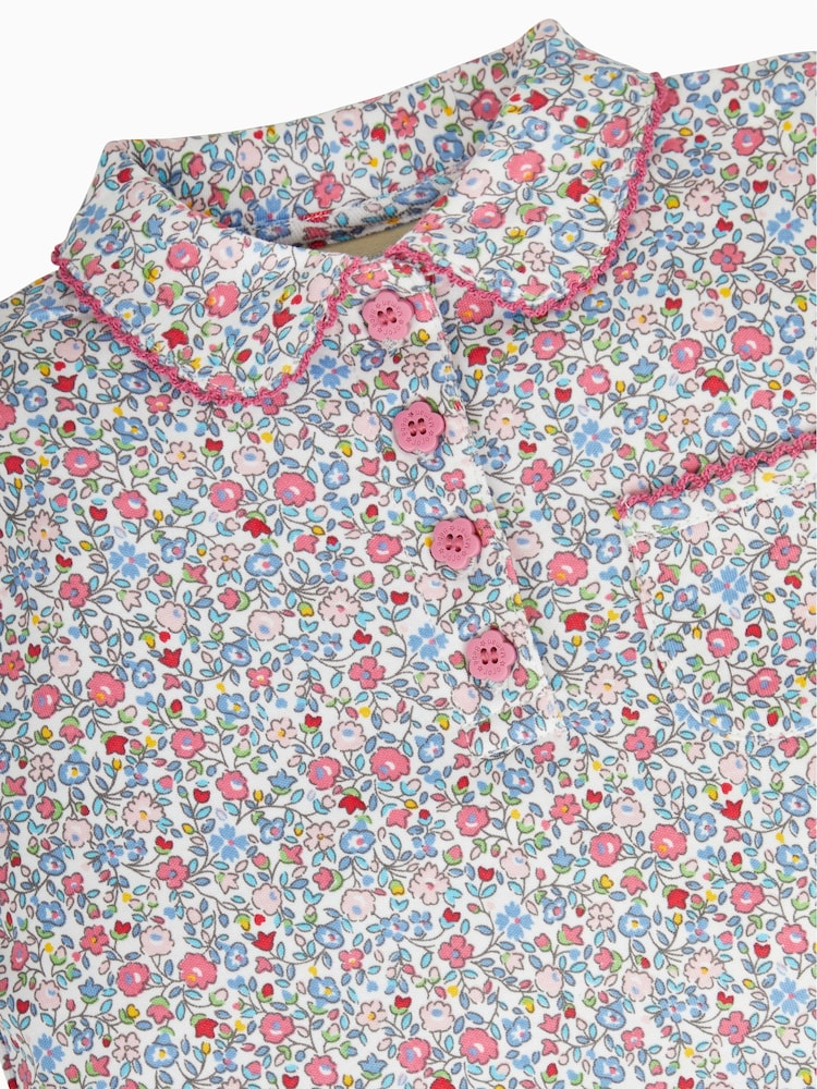 JoJo Maman Bébé Pink Summer Ditsy Floral Polo Shirt - Image 2 of 2