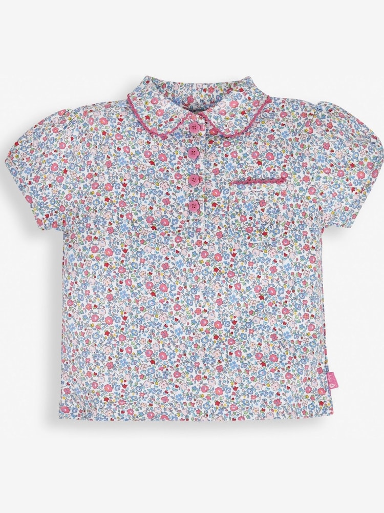 JoJo Maman Bébé Pink Summer Ditsy Floral Polo Shirt - Image 5 of 5