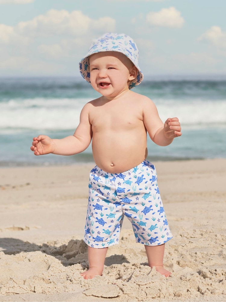 JoJo Maman Bébé Blue Turtle Swim Shorts with Integral Nappy - Image 1 of 3