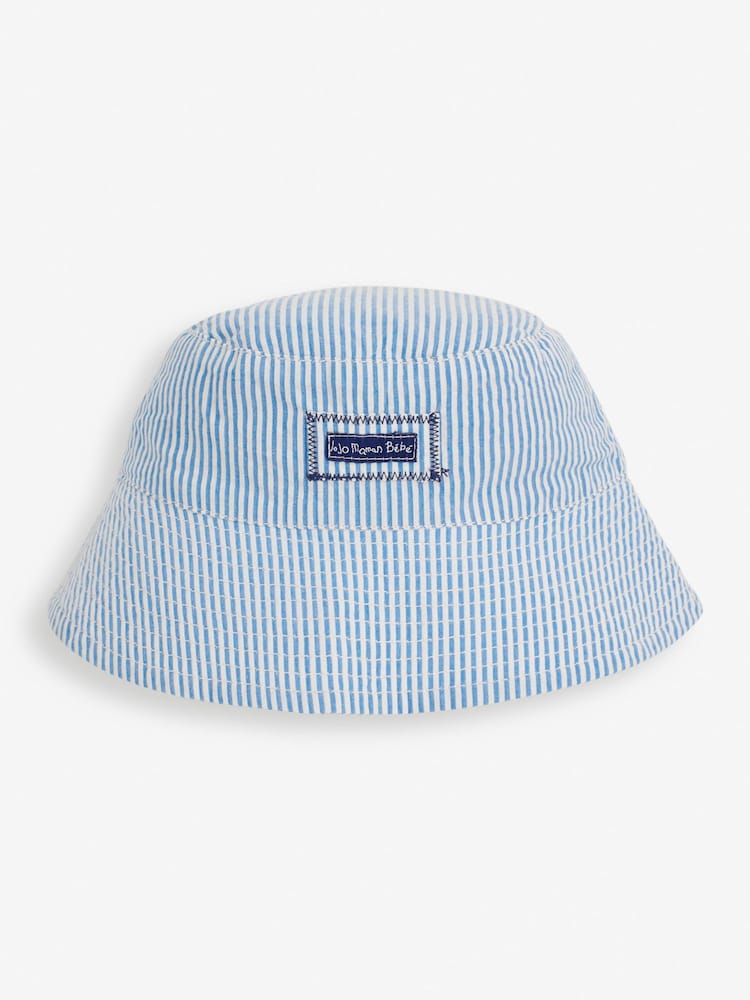 JoJo Maman Bébé Blue Seersucker Stripe Sun Hat - Image 1 of 2