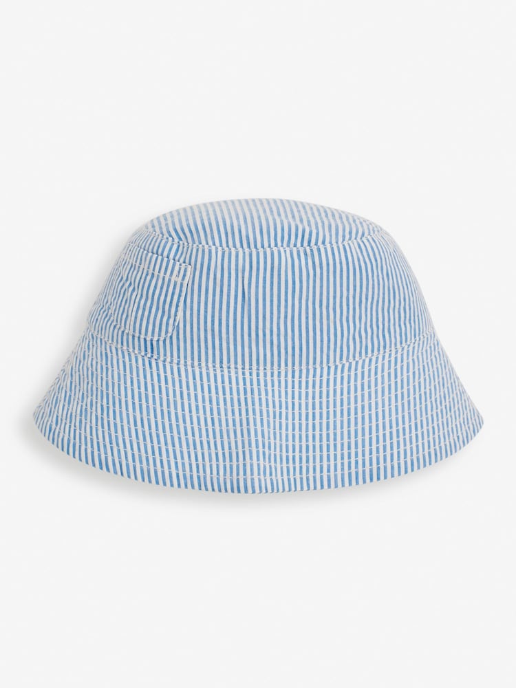 JoJo Maman Bébé Blue Seersucker Stripe Sun Hat - Image 2 of 2
