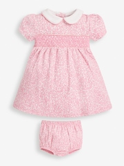 JoJo Maman Bébé Pink Ditsy Floral Smocked Jersey Dress - Image 2 of 5
