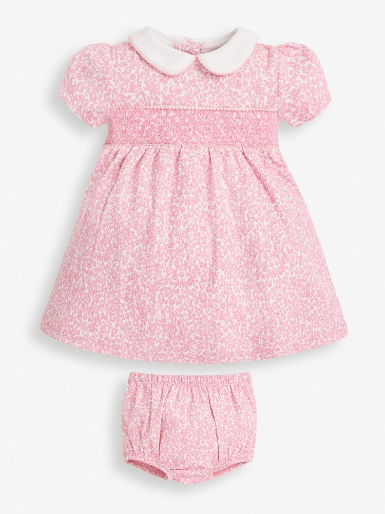 JoJo Maman Bébé Pink Ditsy Floral Smocked Jersey Dress - Image 2 of 5