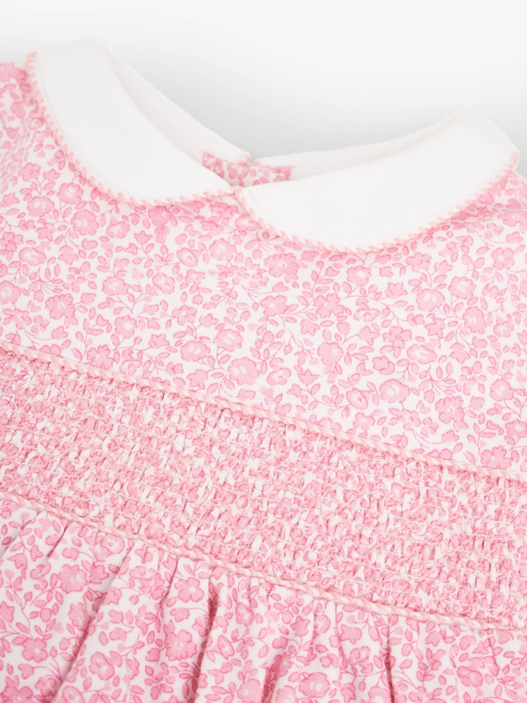 JoJo Maman Bébé Pink Ditsy Floral Smocked Jersey Dress - Image 4 of 5
