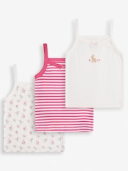 JoJo Maman Bébé Pink/Print 3-Pack Vest Set - Image 1 of 4
