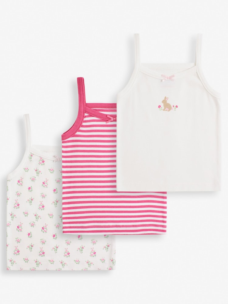 JoJo Maman Bébé Pink/Print 3-Pack Vest Set - Image 1 of 4