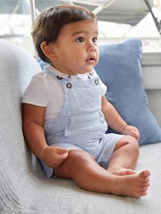 JoJo Maman Bébé Blue Seersucker Stripe Dungarees - Image 1 of 7