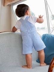 JoJo Maman Bébé Blue Seersucker Stripe Dungarees - Image 2 of 7