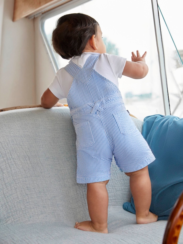 JoJo Maman Bébé Blue Seersucker Stripe Dungarees - Image 2 of 7