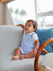 JoJo Maman Bébé Blue Seersucker Stripe Dungarees - Image 3 of 7