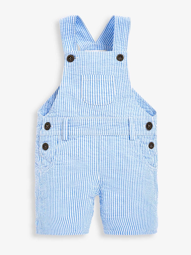 Niebieski - JoJo Maman Bébé Seersucker Stripe Dungarees - Image 5 of 7