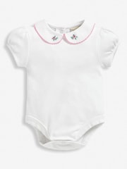 JoJo Maman Bébé White Floral Embroidered Collar Bodysuit - Image 1 of 2