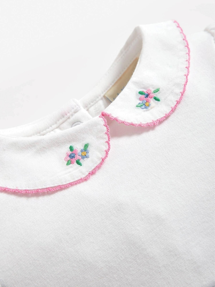 JoJo Maman Bébé White Floral Embroidered Collar Bodysuit - Image 2 of 2