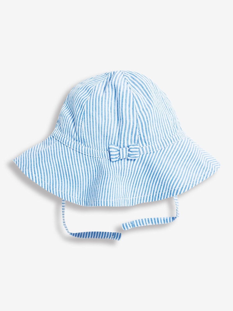 JoJo Maman Bébé Blue Seersucker Stripe Floppy Sun Hat - Image 1 of 1