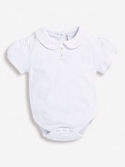 JoJo Maman Bébé White Plain Peter Pan Collar Baby Bodysuit - Image 6 of 6