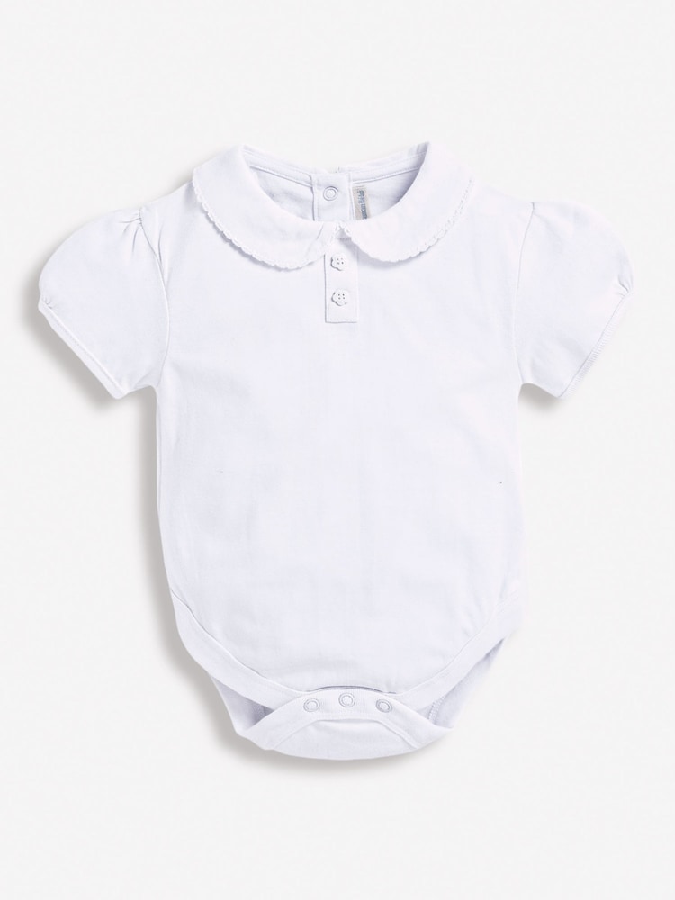JoJo Maman Bébé White Plain Peter Pan Collar Baby Bodysuit - Image 6 of 6