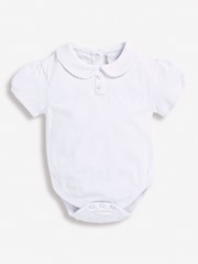 JoJo Maman Bébé White Plain Peter Pan Collar Baby Bodysuit - Image 7 of 8