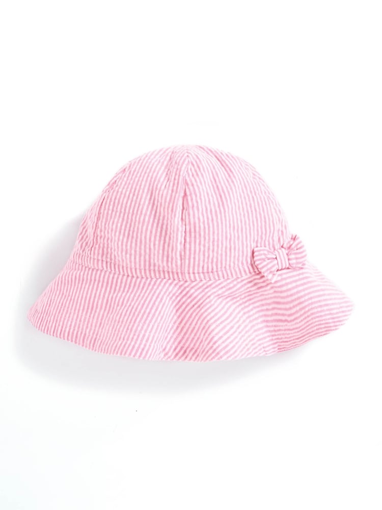 JoJo Maman Bébé Pink Seersucker Stripe Floppy Sun Hat - Image 3 of 3