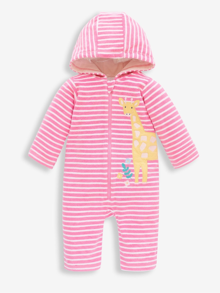 JoJo Maman Bébé Pink Giraffe Towelling All-In-One - Image 2 of 2