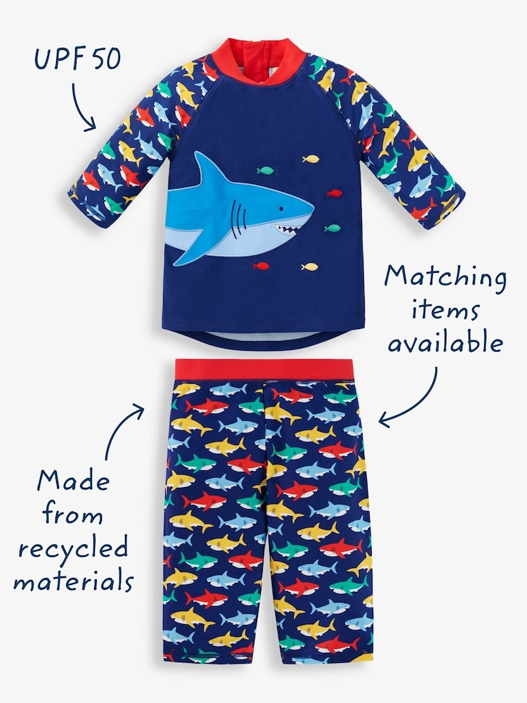 Bleu marine motif requin - Jojo Maman Bébé UPF 50 2-Pieces Combinaison de protection solaire - Image 3 of 10