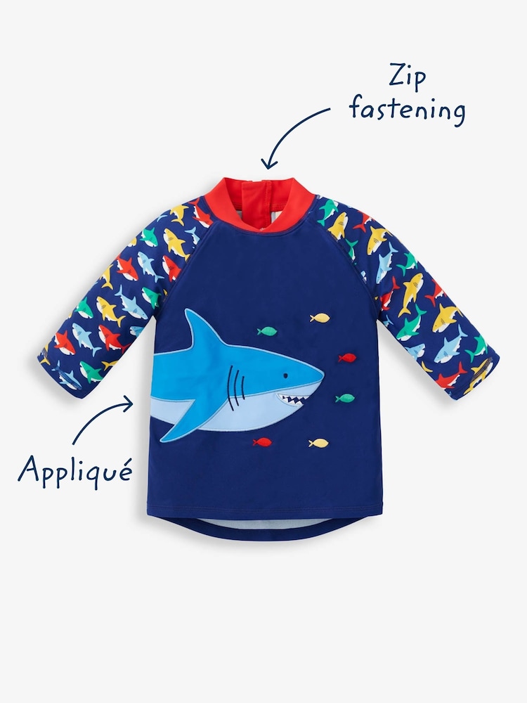 Bleu marine motif requin - Jojo Maman Bébé UPF 50 2-Pieces Combinaison de protection solaire - Image 4 of 10