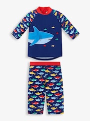 JoJo Maman Bébé Navy Blue Shark UPF 50 2-Piece Sun Protection Suit - Image 8 of 10