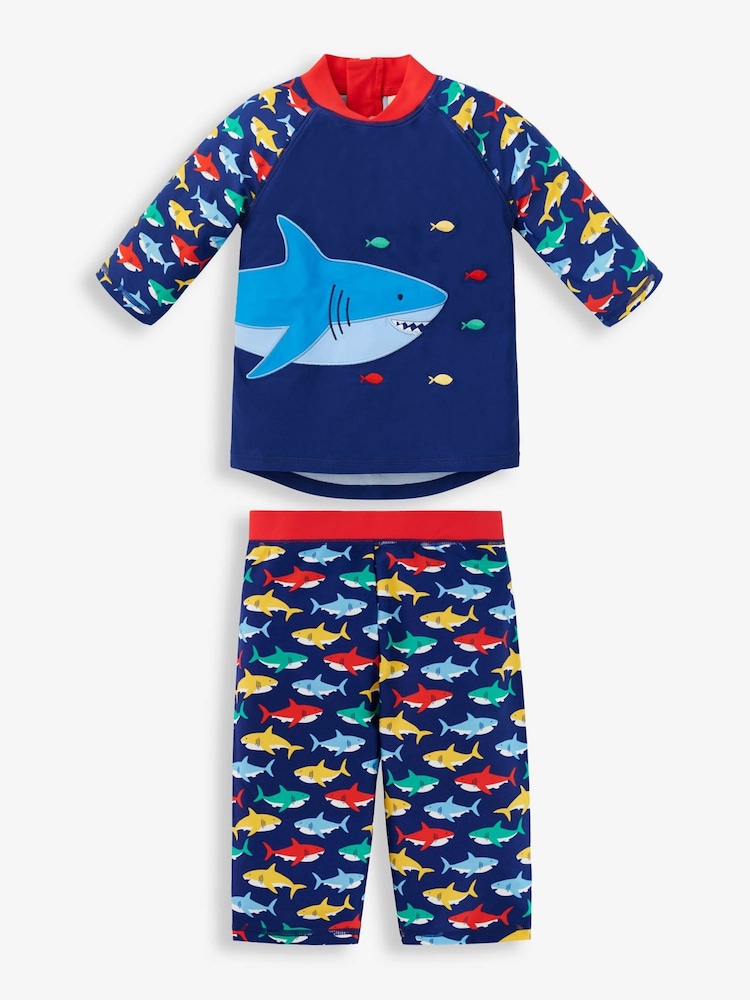 Bleu marine motif requin - Jojo Maman Bébé UPF 50 2-Pieces Combinaison de protection solaire - Image 8 of 10