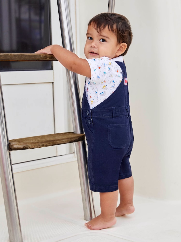 JoJo Maman Bébé Navy Woven Short Baby Dungarees - Image 3 of 5